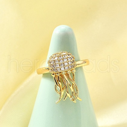 Ocean Theme Brass Micro Pave Cubic Zirconia Cuff Rings for Women RJEW-F184-17H-G-1