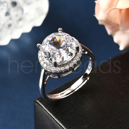Adjustable 925 Sterling Silver Micro Pave Cubic Zirconia Cuff Rings for Women RJEW-F183-01B-01-1