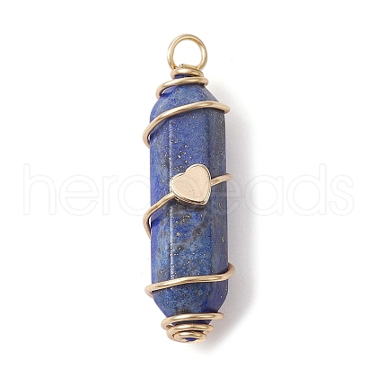 Natural  Lapis Lazuli Copper Wire Wrapped Pointed Pendants PALLOY-JF02462-03-1