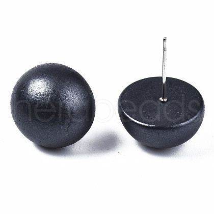Painted Half Round Schima Wood Earrings for Girl Women EJEW-T017-02A-1