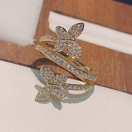 Butterfly Brass Micro Pave Clear Cubic Zirconia Finger Rings for Women FS-WG86F9D-01-1