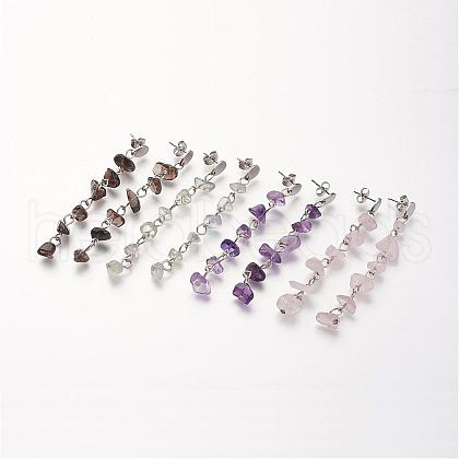 Chip Gemstone Dangle Stud Earrings EJEW-JE02255-1