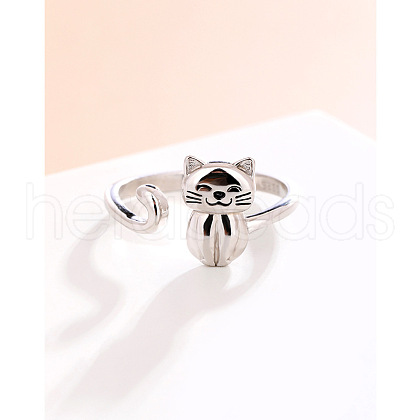Cat Shape 925 Sterling Silver Cuff Rings for Women FS-WGE449A-01-1