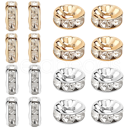Beebeecraft 100Pcs 2 Colors Brass with Rhinestone Spacer Beads KK-BBC0015-99-1