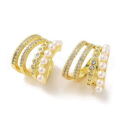 Brass Micro Pave Clear Cubic Zirconia Cuff Earrings EJEW-I305-07G-1