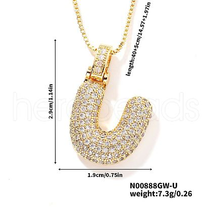 Elegant Brass Micro Pave Clear Cubic Zirconia 3D Initial Necklaces DV4415-18-1