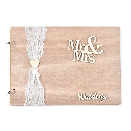 Wooden Wedding Guestbooks Notepad AJEW-M206-17-1