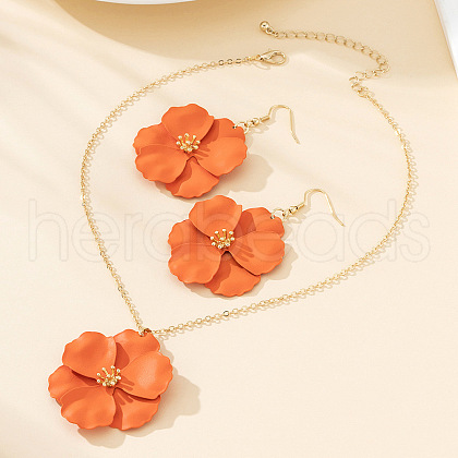 Flower Alloy Enamel Pendant Necklace & Dangle Earring FS-WG56F9D-02-1