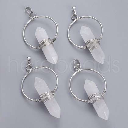Natural Quartz Crystal Double Terminated Pointed Pendants G-G771-A07-1