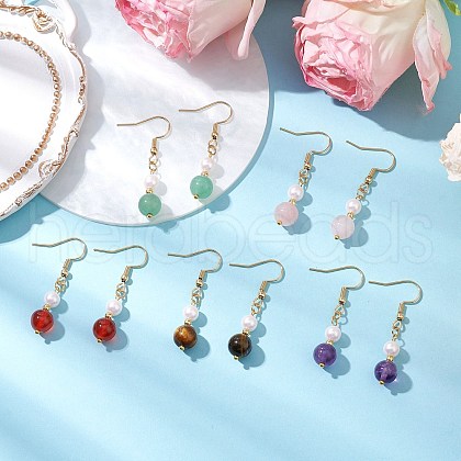 Natural Gemstone Round Dangle Earrings for Women EJEW-JE06334-1