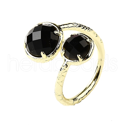 Round Natural Obsidian Open Cuff Rings RJEW-C087-02G-05-1