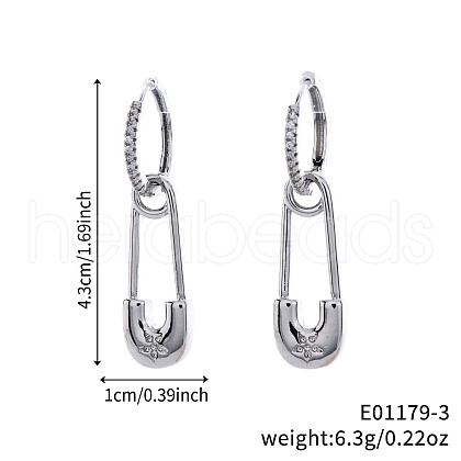 Geometric Paperclip Brass Clear Cubic Zirconia Brooch Hoop Earrings DO3994-3-1