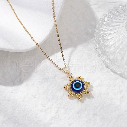 Glass Seed Beads & Resin Evil Eye Sun Pendant Necklaces NJEW-MZ00099-1