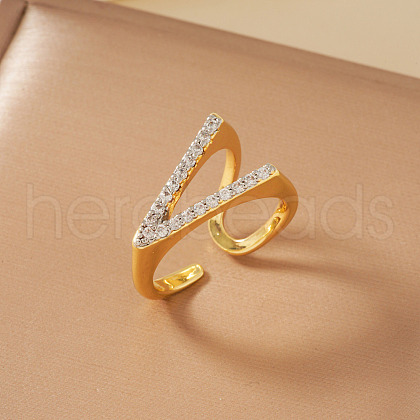 Brass Micro Pave Cubic Zirconia Cuff Rings for Women BP2038-2-1
