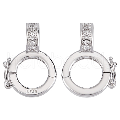 DELORIGIN 2Pcs 925 Sterling Silver Micro Pave Clear Cubic Zirconia Twister Clasps STER-DR0001-09-1