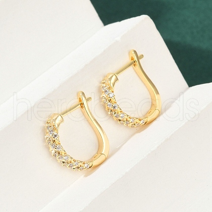 Brass Clear Cubic Zirconia Hoop Earrings EJEW-Q016-15G-1