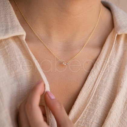 304 Stainless Steel Pave Cubic Zirconia Birthstone Rectangle Pendant Necklaces for Women WGF06F3-02-1