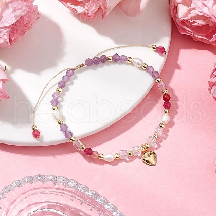 Natural Round Amethyst Beads Braided Beads Bracelets for Women BJEW-JB11658-03-1