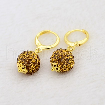 Dangling Round Ball Resin Rhinestone Earrings EJEW-J080-17G-1
