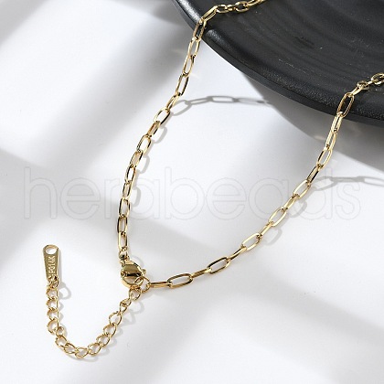 Ion Plating(IP) 304 Stainless Steel Paperclip Chain Necklace for Women X-NJEW-G097-14G-1
