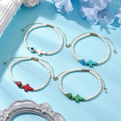 4Pcs Dyed Synthetic Turquoise Braided Bead Bracelets for Women BJEW-TA00565-1