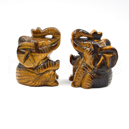 Natural Tiger Eye Carved Healing Elephant Figurines ELEP-PW0001-55C-1