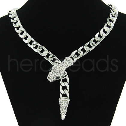 Alloy Rhinestone Snake Cuban Link Chain Necklaces for Women WGC9FDE-04-1