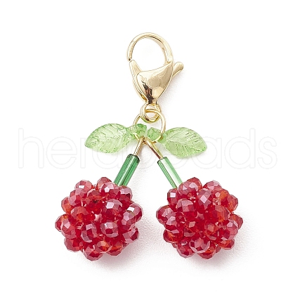 Cherry Acrylic with Glass Seed Beaded Pendant Decorations HJEW-MZ00226-1
