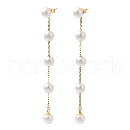 304 Stainless Steel with Plastic Pearl Stud Dangle Earrings EJEW-Q386-02B-G-1