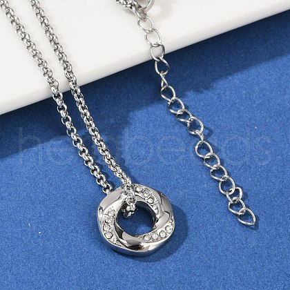 304 Stainless Steel Crystal Rhinestone Hexagon Pendant Necklaces for Women NJEW-F339-04P-1