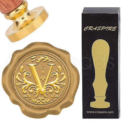 Brass Wax Seal Stamps with Rosewood Handle AJEW-WH0412-0255-1
