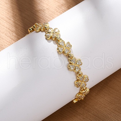 Brass Micro Pave Clear Cubic Zirconia Link Bracelets for Women BJEW-D342-04G-1
