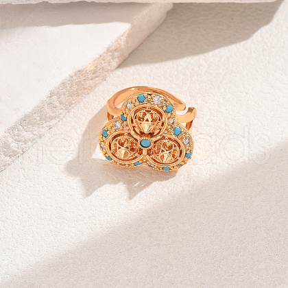 Geometric Brass Pave Cubic Zirconia Adjustable Finger Rings for Women HQ6560-2-1