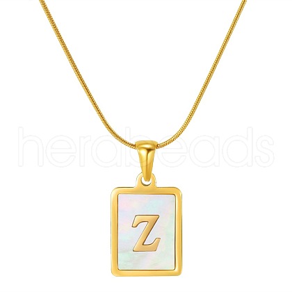 Stainless Steel Snake Bone Chain Alphabet Necklace with Shell Pendant WD3660-26-1