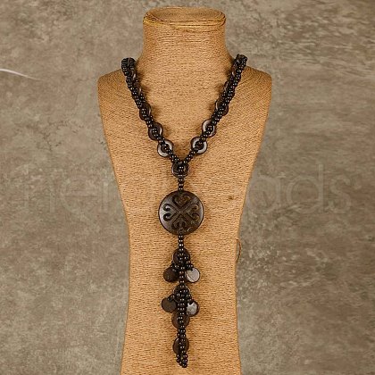 Bohemian Style Natural Coconut Beaded Pendant Tassel Necklaces for Women FS-WGFADBE-07-1