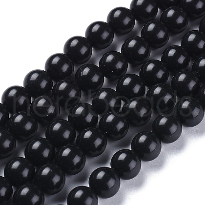 Synthetic Black Stone(Glass) Beads Strands X-G-I288-A02-8mm-1-1