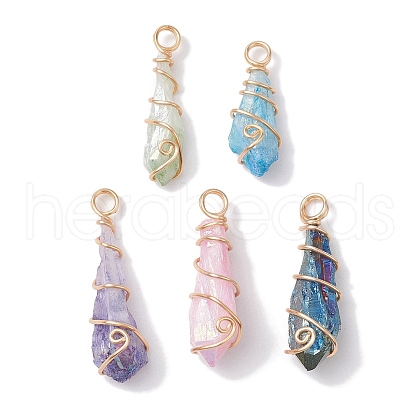 Electroplated Natural Quartz Crystal Copper Wire Wrapped Pendants PALLOY-JF02676-01-1
