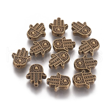 Tibetan Style Alloy Hamsa Hand/Hand of Fatima/Hand of Miriam Beads TIBEB-7722-AB-NR-1