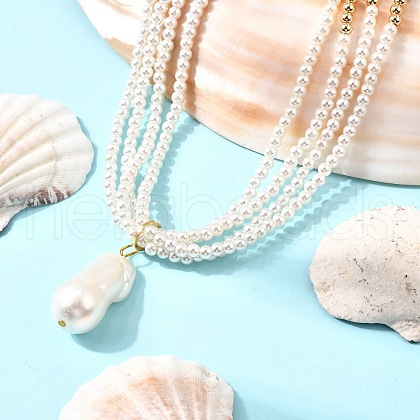 Oval Plastic Pearl Pendant Necklaces for Women NJEW-JN05348-1