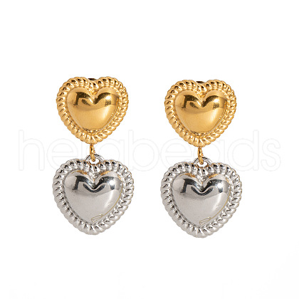 Stylish Stainless Steel Two Tone Heart Tassel Stud Earrings OK8951-3-1