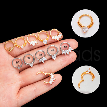 316L Surgical Stainless Steel Clear Cubic Zirconia Hoop Nose Rings WG4B84E-01-1