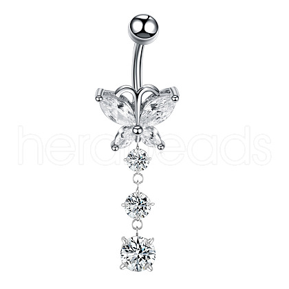 Clear Cubic Zirconia Dangle Belly Button Rings WG9960A-05-1