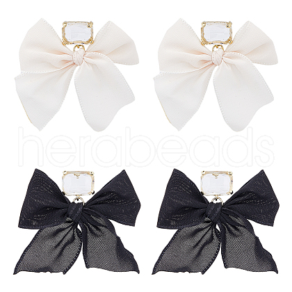 FIBLOOM 2 Pairs 2 Colors Alloy Dangle Stud Earrings with Cloth Bowknot Charms EJEW-FI0003-28-1