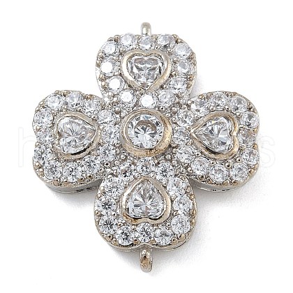 Rack Plating Brass Clear Cubic Zirconia Clover Connector Charms KK-A234-037P-1