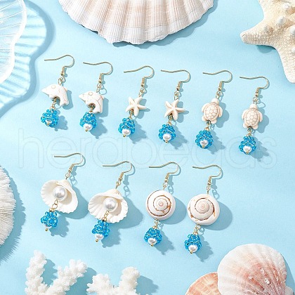 5Pair Shell Glass Dangle Earrings EJEW-MZ00424-1