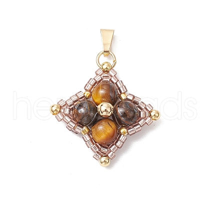Natural Tiger Eye & Glass Seed Beaded Star Pendants PALLOY-MZ00692-02-1