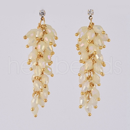 Electroplate Glass Cluster Beads Dangle Stud Earrings EJEW-JE03824-01-1