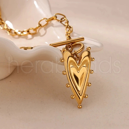 304 Stainless Steel Heart Pendant Necklaces for Women NJEW-Z063-05G-1