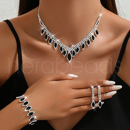 Horse Eye Rhinestone Pendant Necklaces & Stud Earrings & Bracelets Sets for Women WGBD548-02-1