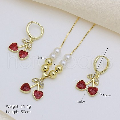 Brass Micro Pave Cubic Zirconia Pendant Necklaces & Hoop Earrings Sets FS-WGB514D-02-1